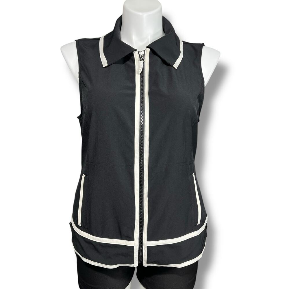 Zenergy by Chicos Womens Vest Shirt Collared Full Zip Buckle Hips Pockets Size 2